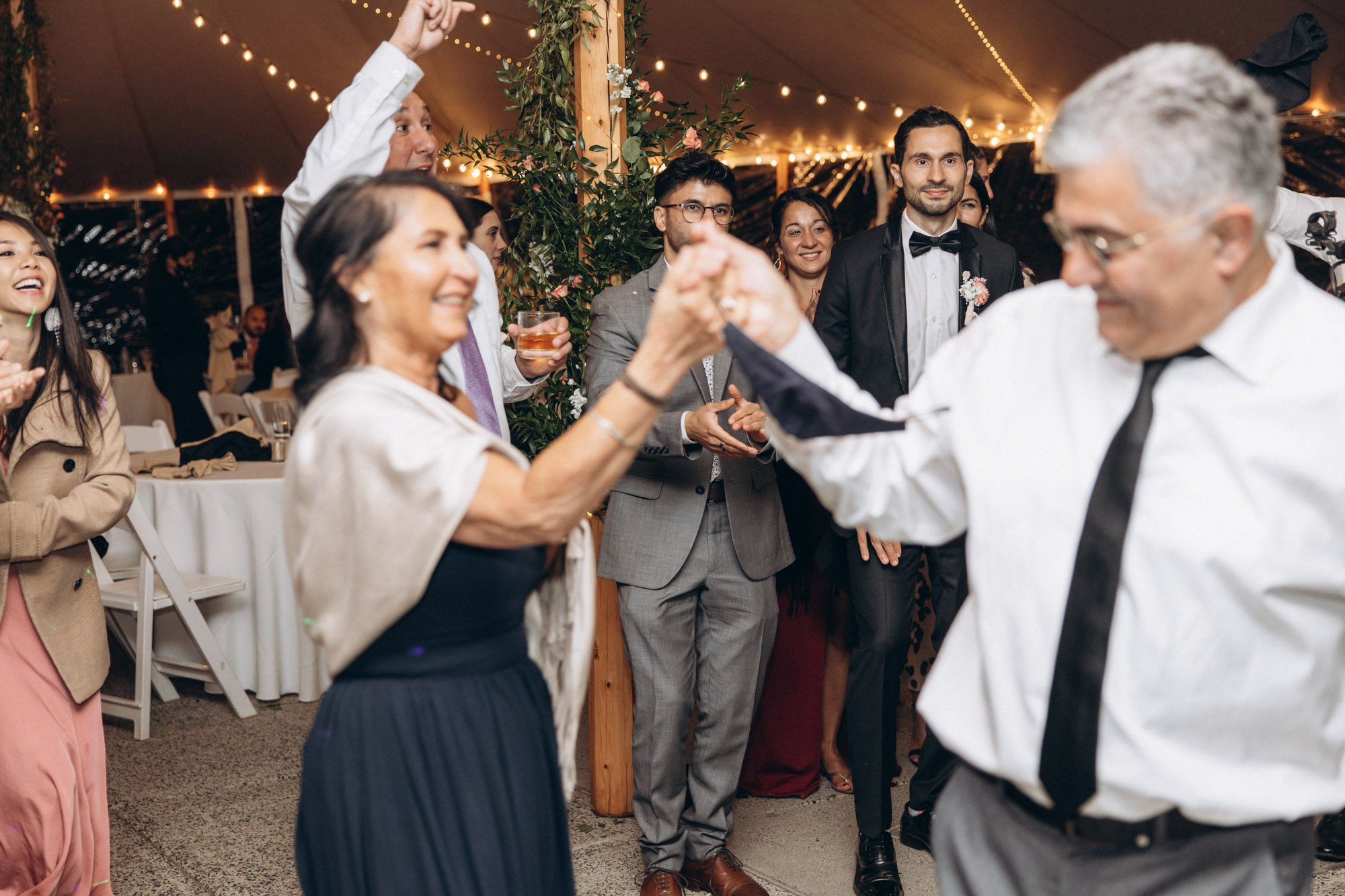 Wedding celebration under fairy lights